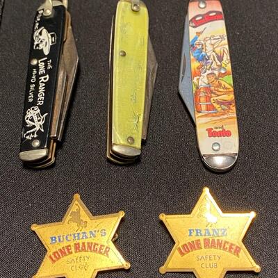 Lot of Vintage Lone Ranger Badges Buttons Pins Ring Pocket Knife Bullets
