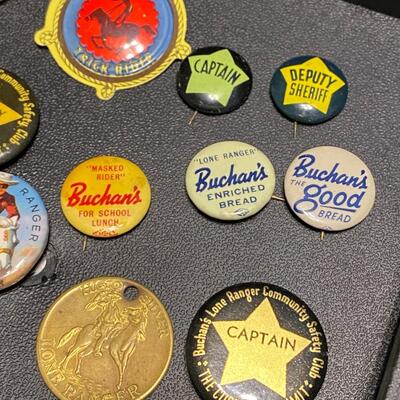 Lot of Vintage Lone Ranger Badges Buttons Pins Ring Pocket Knife Bullets
