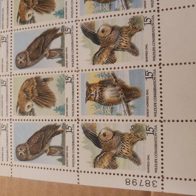 Sheet of 50 15 cent stamps owls 1970s