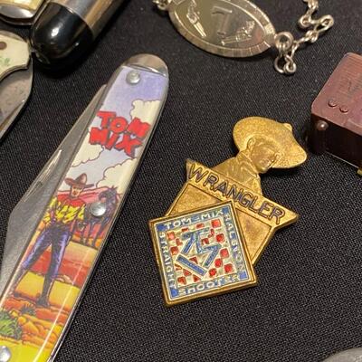 Lot of 1930s and 1940s Tom Mix Comics Ephemera Buttons Pins Pocket Knife and Collectibles