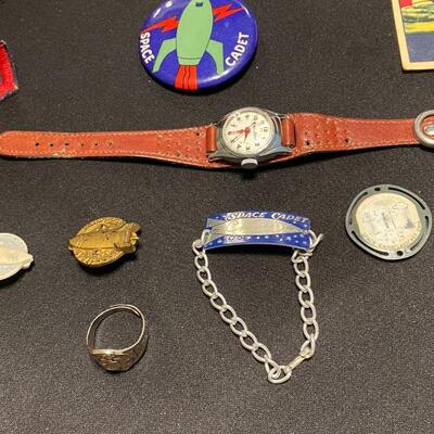 Lot of 1950s Space Cadet Space Patrol Ephemera Button Patch Pin Ring and Cards
