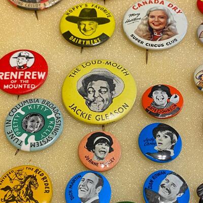 Large Lot of Antique 1900s Buttons Pins Badges and Ribbons of Television Cartoons Characters