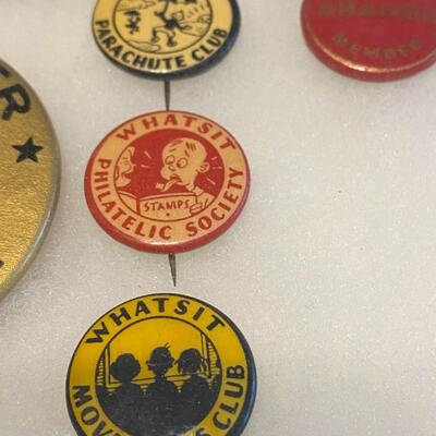 Large Lot of Antique 1900s Buttons Pins Badges and Ribbons of Television Cartoons Characters