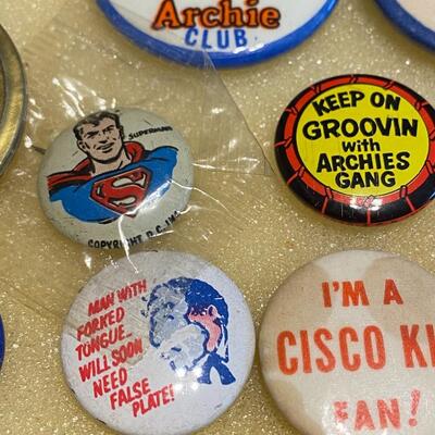 Large Lot of Antique 1900s Buttons Pins Badges and Ribbons of Television Cartoons Characters