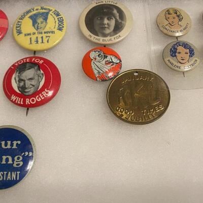 Large Lot of Antique 1900s Buttons Pins Badges and Ribbons of Television Cartoons Characters