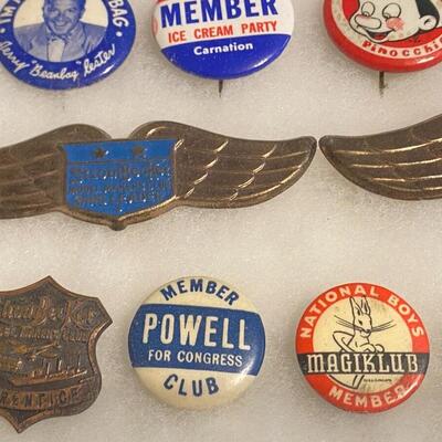 Large Lot of Antique 1900s Buttons Pins Badges and Ribbons of Television Cartoons Characters