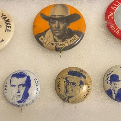 Large Lot of Antique 1900s Buttons Pins Badges and Ribbons of Television Cartoons Characters