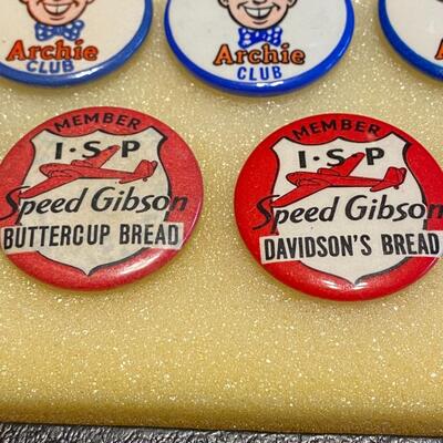Large Lot of Antique 1900s Buttons Pins Badges and Ribbons of Television Cartoons Characters
