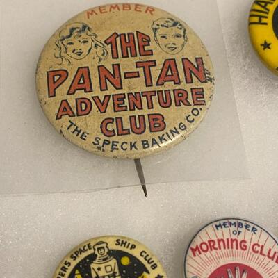 Large Lot of Antique 1900s Buttons Pins Badges and Ribbons of Television Cartoons Characters