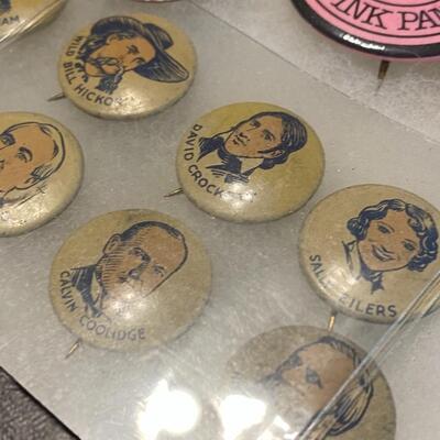 Large Lot of Antique 1900s Buttons Pins Badges and Ribbons of Television Cartoons Characters