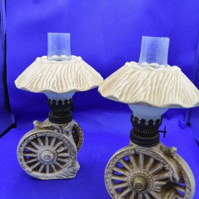 Set of Wagon Wheel Oil Lamps