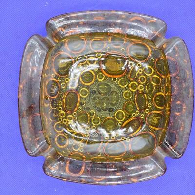 Amber glass ashtray