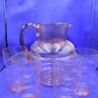 Pink Pitcher with 4 matching glasses lot