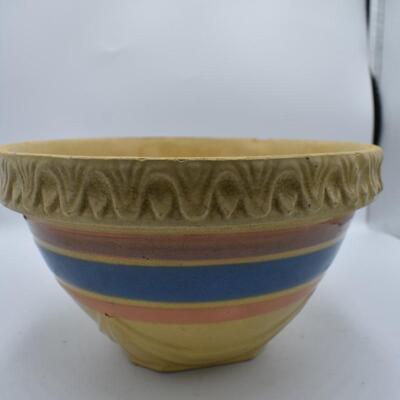 Orangish Clay Round bowl w/ blue and rings
