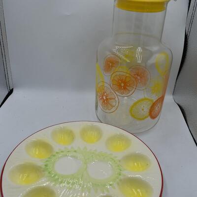 Spring Egg Platter & orange tea pitcher