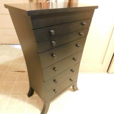 Contemporary Dark Wood Finish Jewelry Tower with Flip Top Vanity Mirror (No Contents)