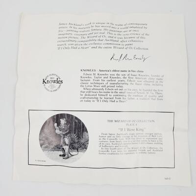 KNOWLES "IF I ONLY HAD A HEART" WIZARD OF OZ COLLECTORS PLATE