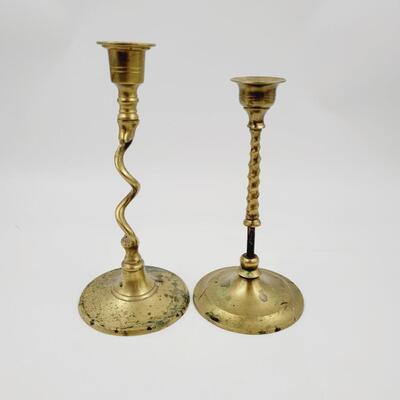 2 ANTIQUE BRASS CANDLE STICKS