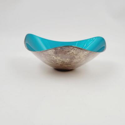 BEAUTIFUL REED & BARTON SILVER PLATE & TURQUOISE COLORED BOWL