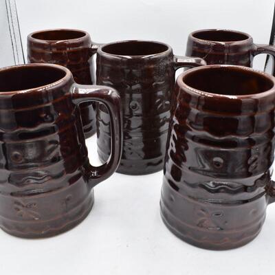 5 Brown beer mugs