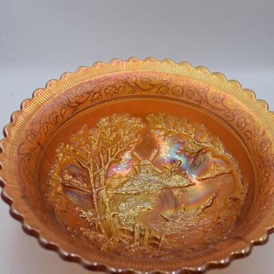 Orange bowl windmill, tree, boy