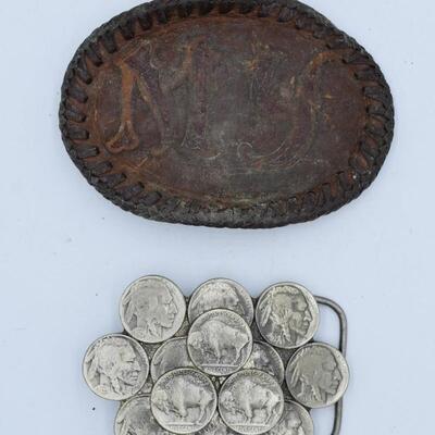 Belt buckles leather and Indian coins