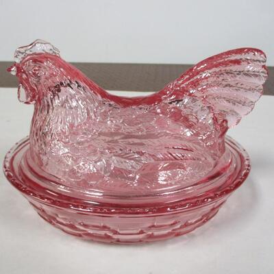 Longaberger Pink Glass Hen On Nest