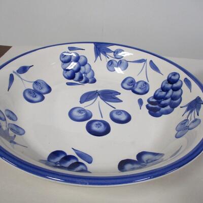 STOVIGLIERIE White Blue Pottery Oval/Round Serving Pasta Bowl Made in Italy