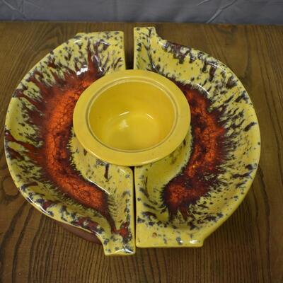 Orange/yellow dip and chip bowls lazy susan