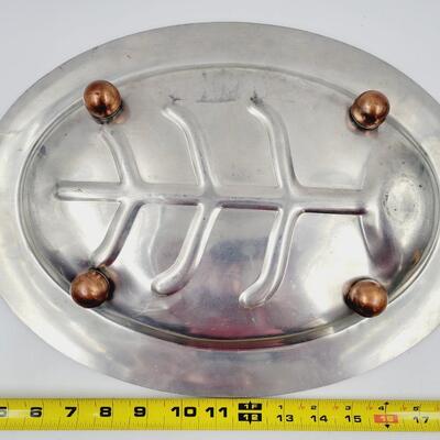 VINTAGE PILGRIM PEWTER & COPPER SERVING TRAY