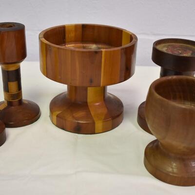 candle sticks, wood bowl