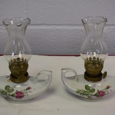 2 Floral Boat Oil Lamps