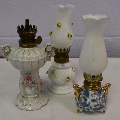 3 Small White Oil Lamps