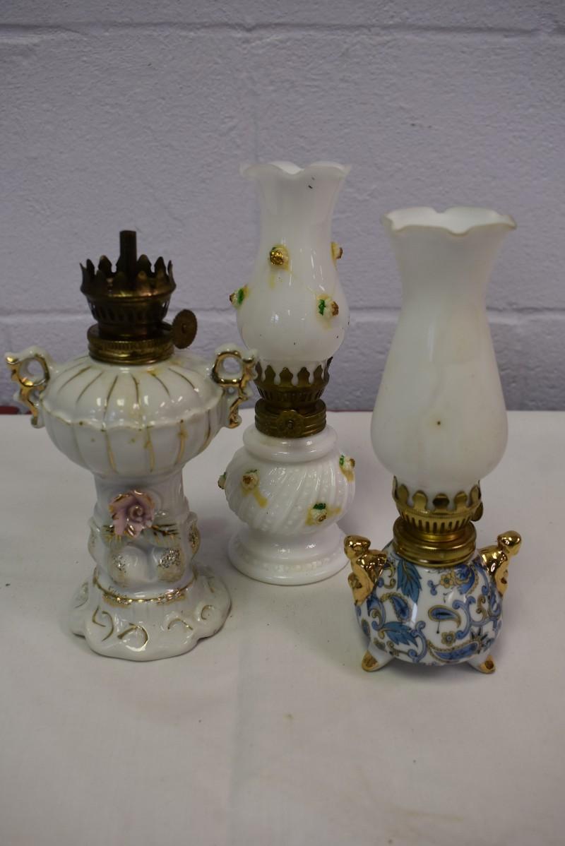 3 Small White Oil Lamps