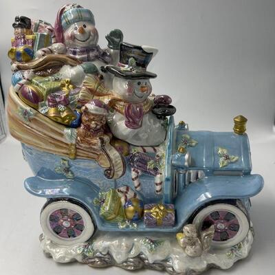 Snowman in Car Cookie Jar
