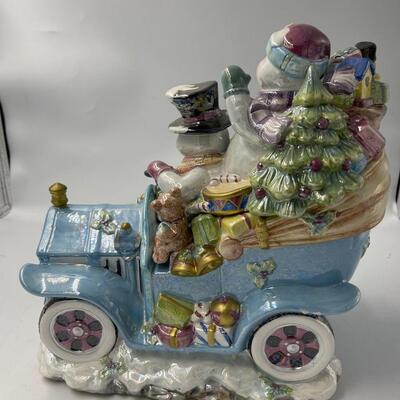 Snowman in Car Cookie Jar