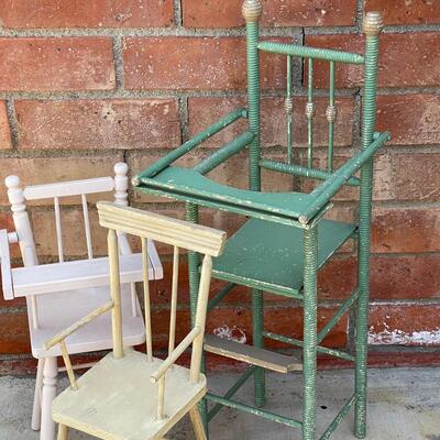 AA  VINTAGE WOODEN DOLL HIGH CHAIRS