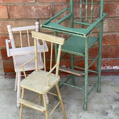 AA  VINTAGE WOODEN DOLL HIGH CHAIRS