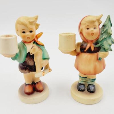 VINTAGE PAIR OF GOEBEL GIRL & BOY SMALL CANDLE HOLDERS FIGURINES