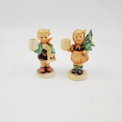 VINTAGE PAIR OF GOEBEL GIRL & BOY SMALL CANDLE HOLDERS FIGURINES