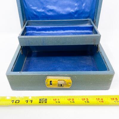 VINTAGE GREEN LOCKING JEWELRY BOX W/ KEY