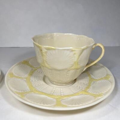 Belleek Irish Porcelain Sheâ€™ll Tea Cups and Saucer Lot