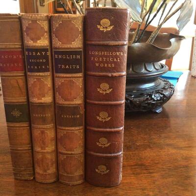 4 American 19th C Leather Books