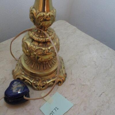 Brass Table Lamp w/Blue stained glass shade