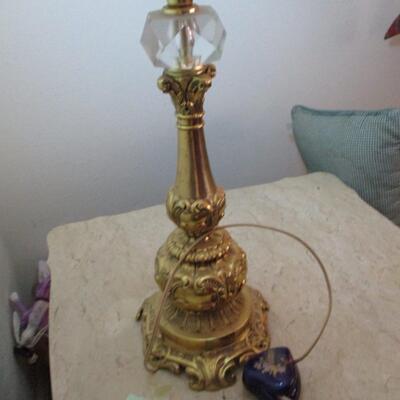 Brass Table Lamp w/Blue stained glass shade