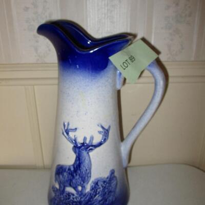 Cobalt Blue & White Stoneware Stag Pitcher