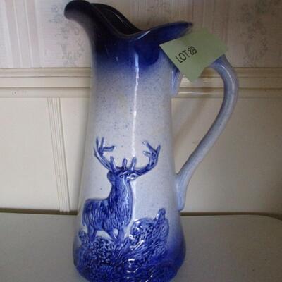 Cobalt Blue & White Stoneware Stag Pitcher
