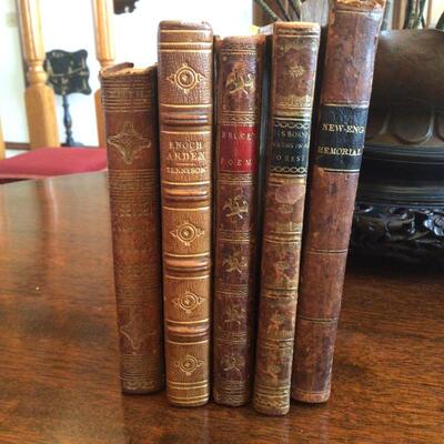 Set of 5 Antique Leather books. 19c