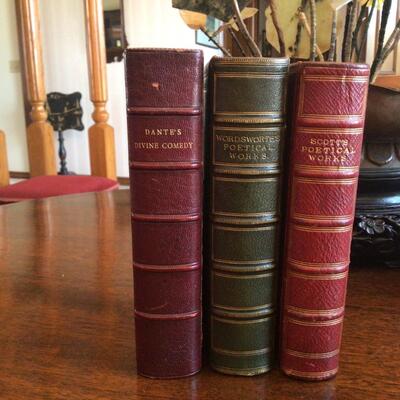 Set of 3 Antique Leather books 19c