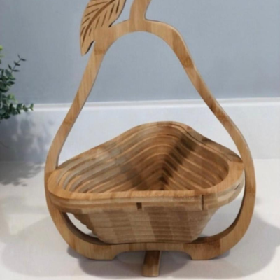 Collapsible Wood Pear Bamboo Basket Bowl
